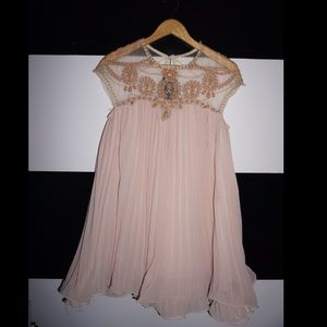 Beaded and Pleated Blush Dress